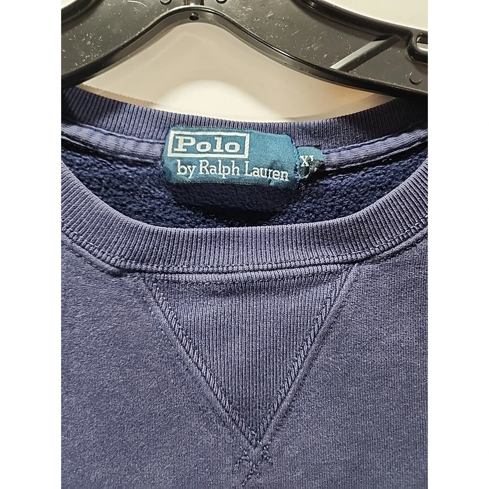 VTG Polo Ralph Lauren Sweatshirt Mens XL‎ Blue Crewneck V-Stitch 90s Blue Tag